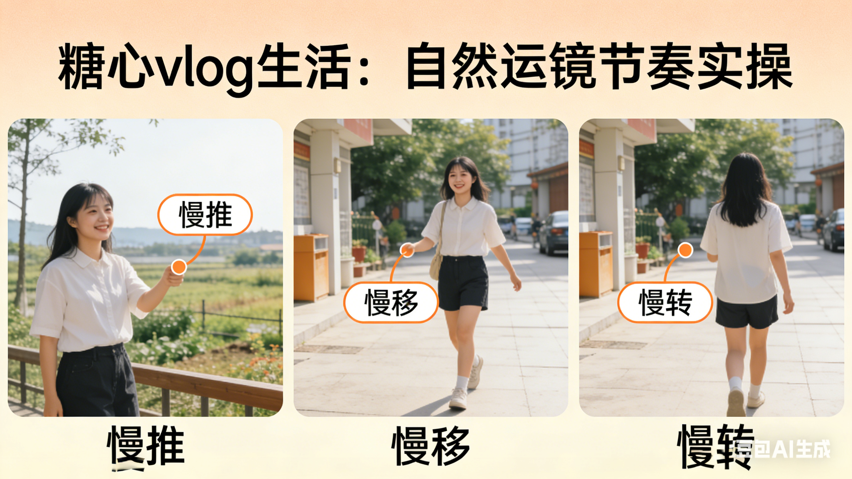 糖心vlog生活 - 自然运镜节奏，慢推/慢移/慢转三种基础运镜方式实操